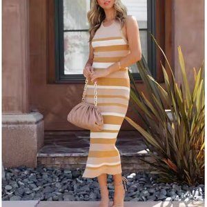 VICI - LUCIANNA STRIPED KNIT MIDI DRESS